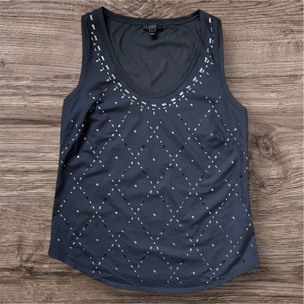 J. Crew Black Beaded Tank Top Size L